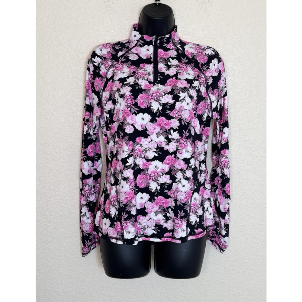 G/FORE Womens Floral 1/4 Zip Jersey Pullover Top Camo Tech Pink Peony Golf, S